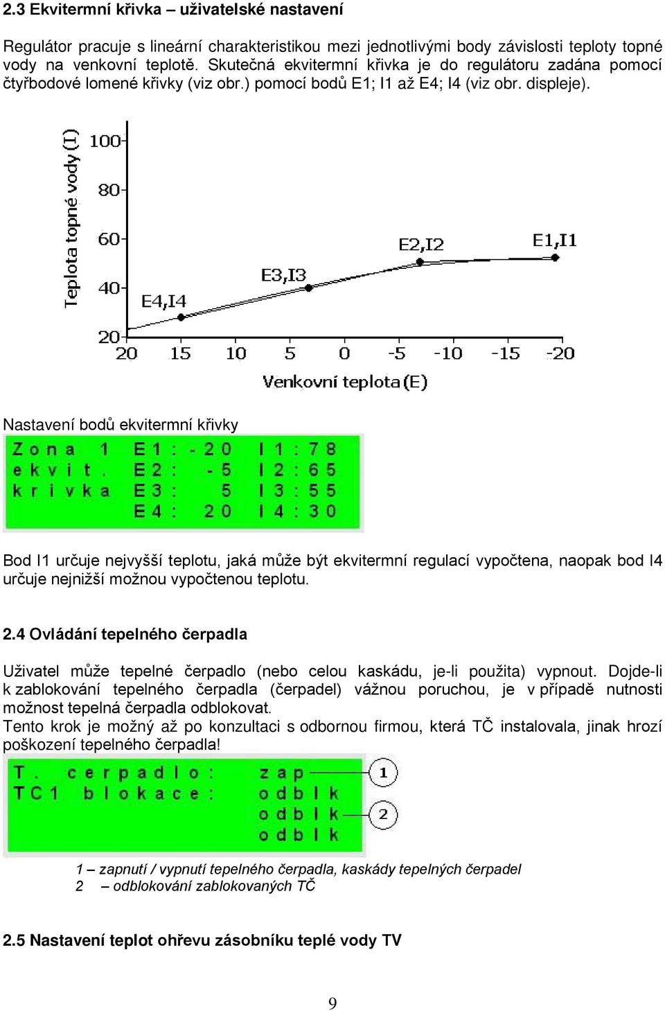 Nastavení bodů ekvitermní křivky Bod I1 určuje nejvyšší teplotu, jaká může být ekvitermní regulací vypočtena, naopak bod I4 určuje nejnižší možnou vypočtenou teplotu. 2.