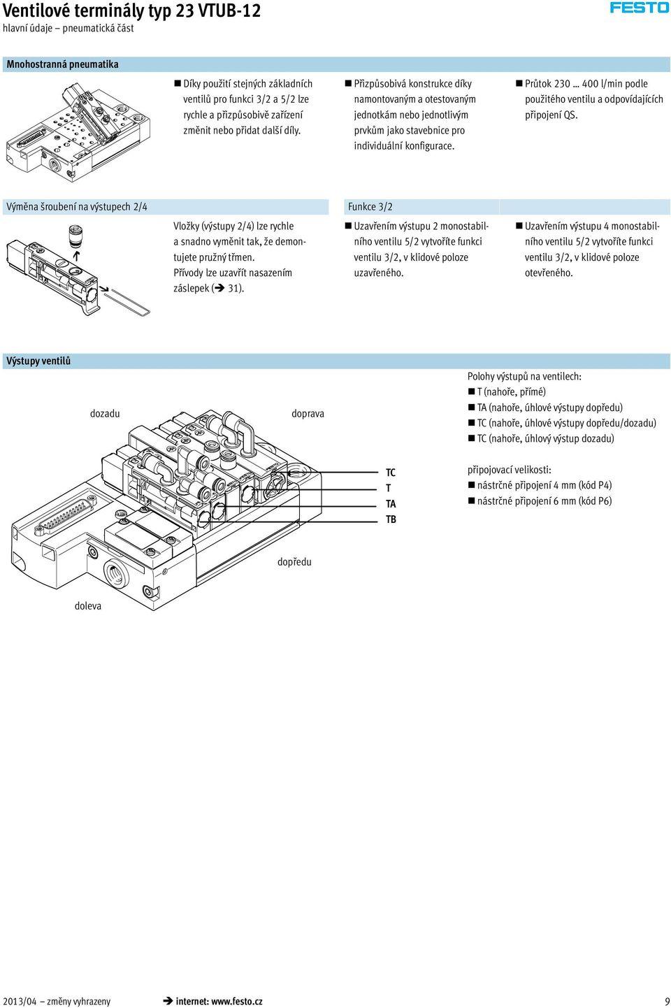 Průtok 230 400 l/min podle použitého ventilu a odpovídajících připojení QS.
