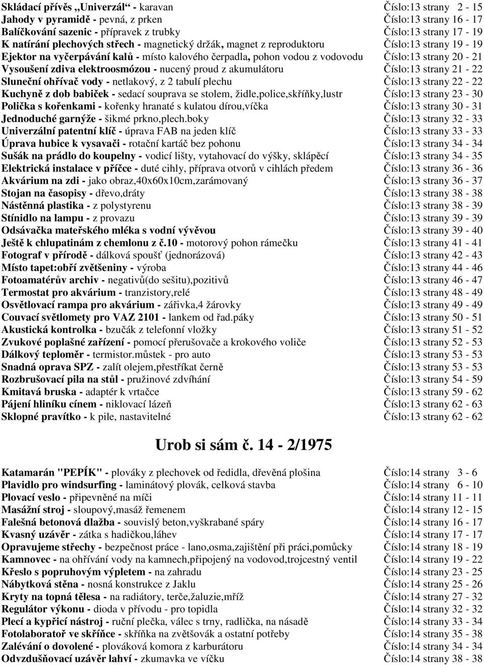 Obsah témat časopisu Urob si sám /Udělej si sám - PDF Stažení zdarma