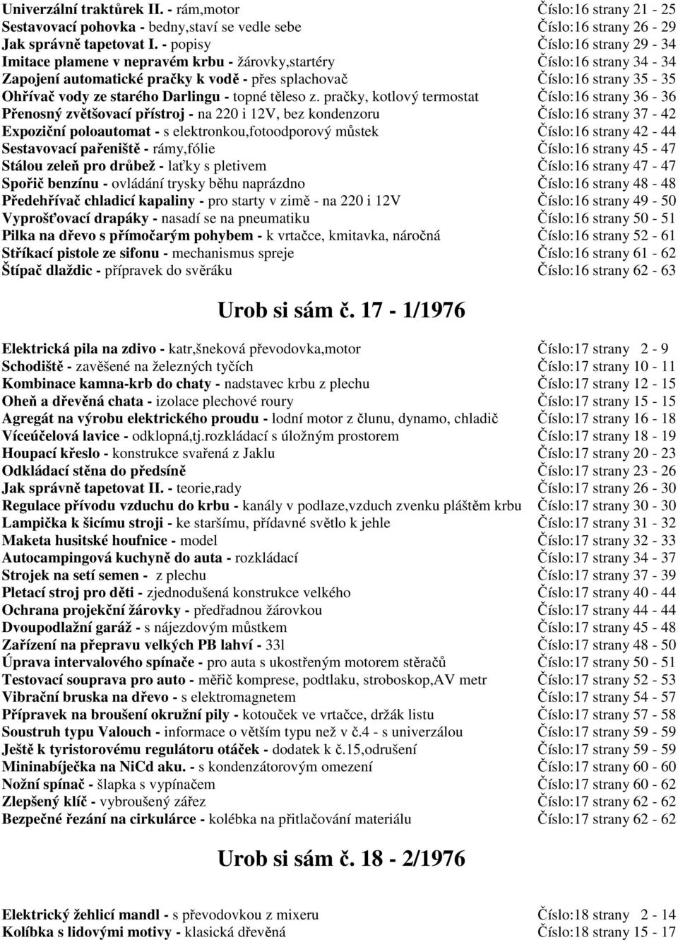 Obsah témat časopisu Urob si sám /Udělej si sám - PDF Stažení zdarma