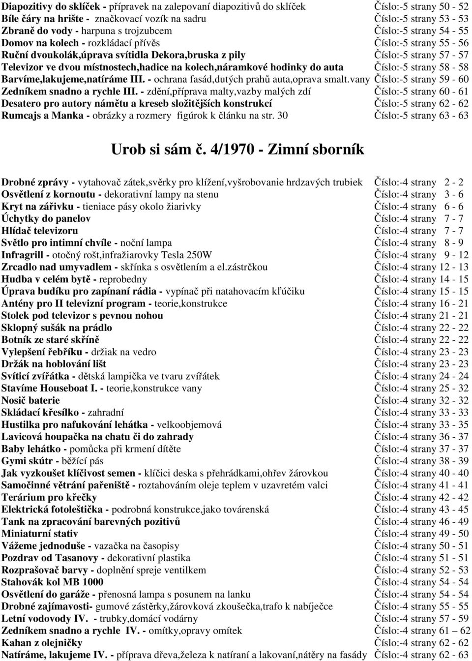 Obsah témat časopisu Urob si sám /Udělej si sám - PDF Stažení zdarma