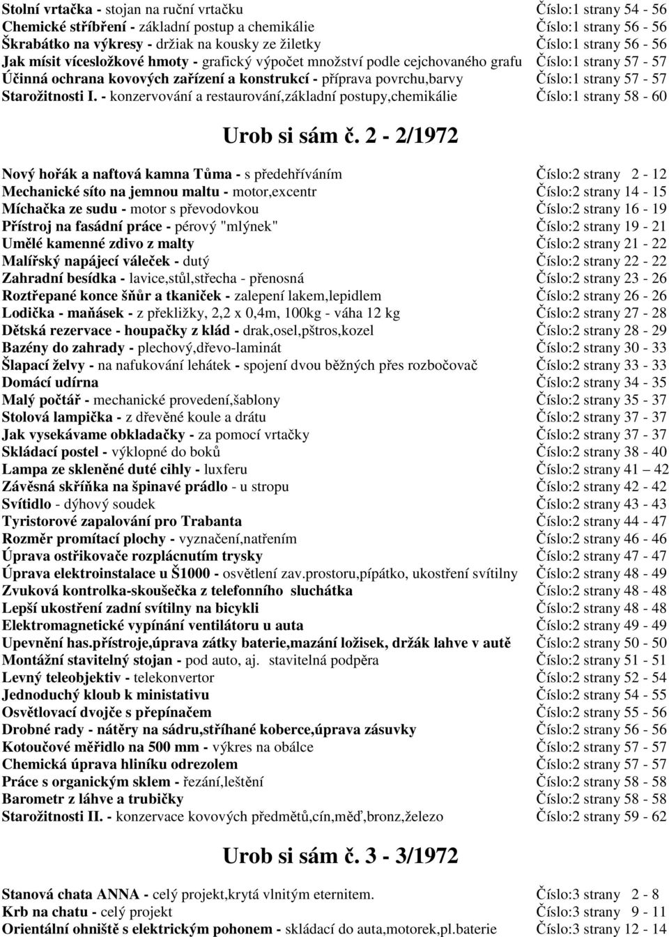 57-57 Starožitnosti I. - konzervování a restaurování,základní postupy,chemikálie Číslo:1 strany 58-60 Urob si sám č.