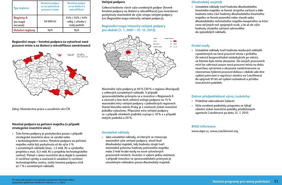 Regionální mapa intenzity veřejné podpory). Regionální mapa intenzity veřejné podpory pro období (1. 1. 2007 31. 12.