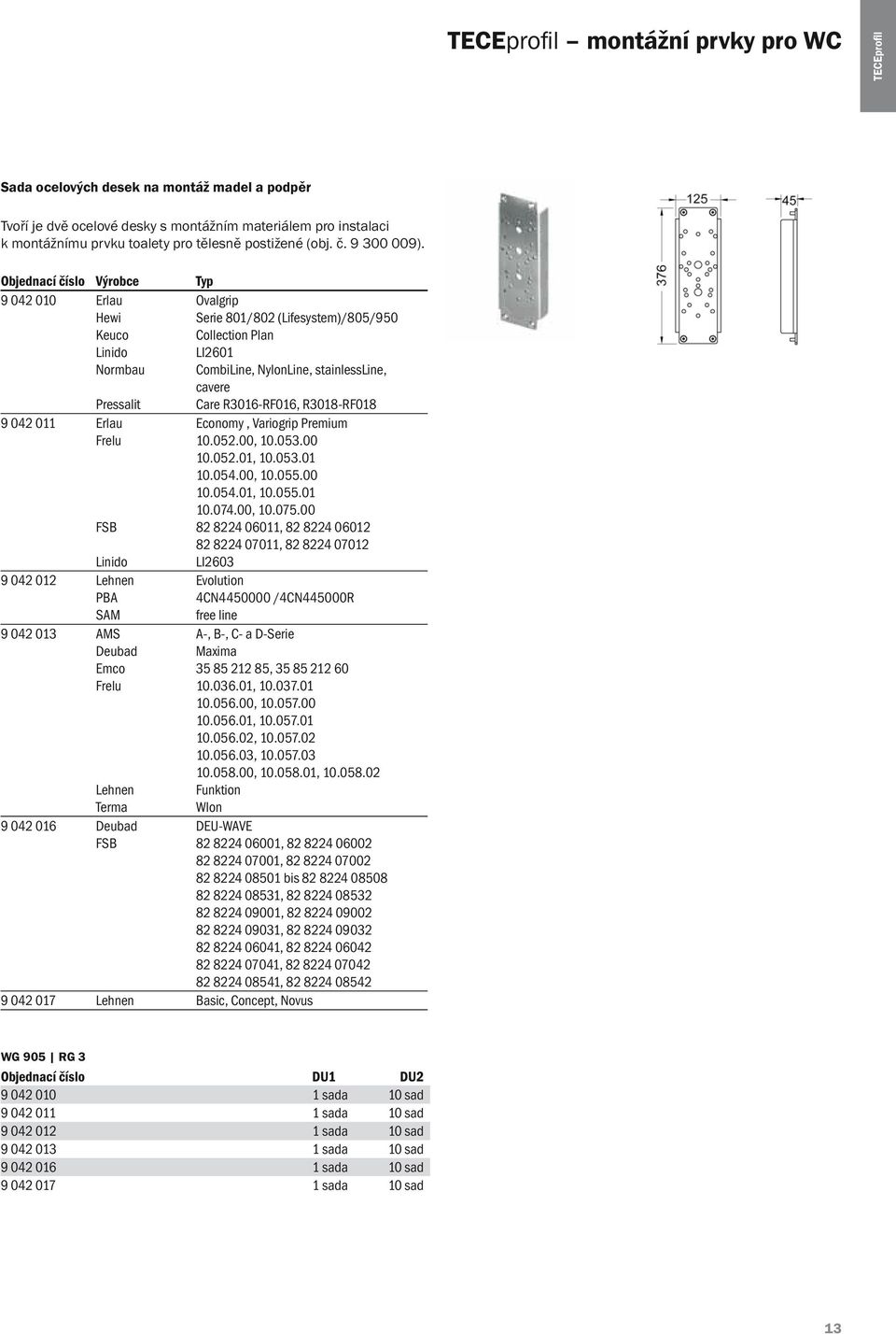 Objednací číslo Výrobce Typ 9 042 010 Erlau Hewi Keuco Linido Normbau Pressalit Ovalgrip Serie 801/802 (Lifesystem)/805/950 Collection Plan LI2601 CombiLine, NylonLine, stainlessline, cavere Care