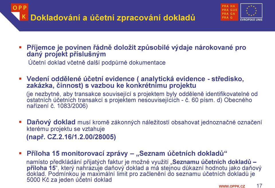 účetních transakcí s projektem nesouvisejících - č. 60 písm. d) Obecného nařízení č.