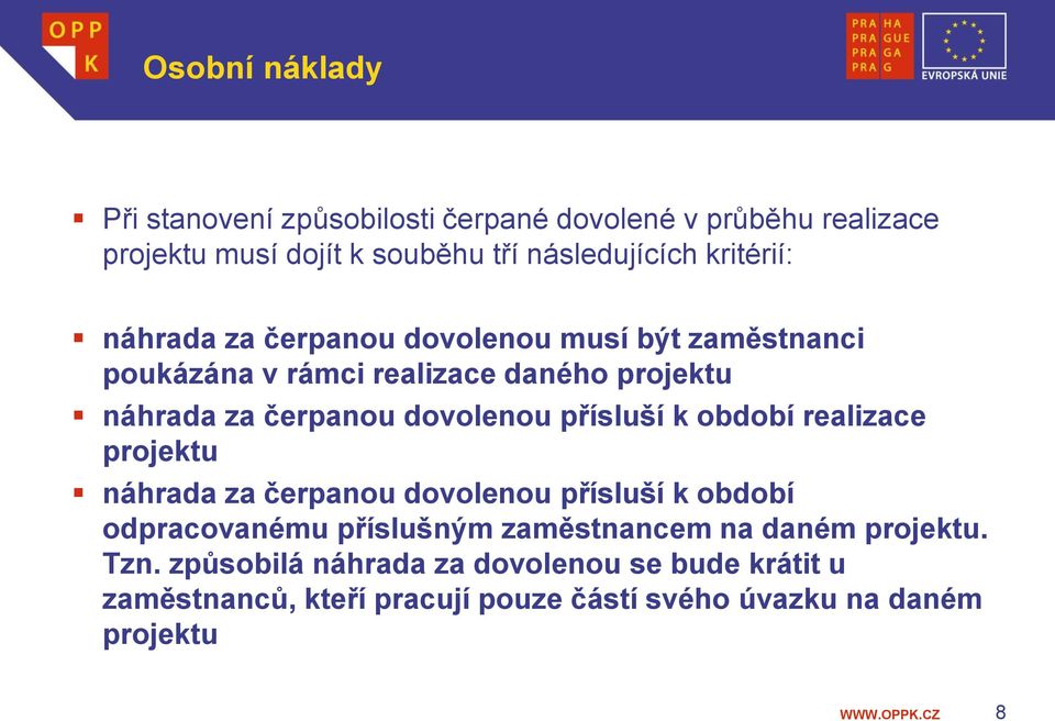 přísluší k období realizace projektu náhrada za čerpanou dovolenou přísluší k období odpracovanému příslušným zaměstnancem na daném