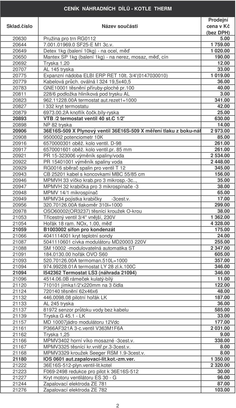00 20783 GNE10001 těsnění příruby-ploché pr.100 40.00 20811 228/6 podložka hliníková pod trysku AL 3.00 20823 962.11228.00A termostat aut.rezet1=1000 341.00 20827 l 332 kryt termostatu 42.