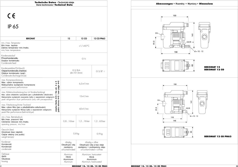 min/ma temperature +1/+60 C Kondensatzulauf Prívod kondenzátu Dop³yw kondensatu Condensate feed G ½ Kondensatablauf (Schlauch) Odpad kondenzátu (hadice) Odp³yw kondensatu (w¹ ) Condensate discharge