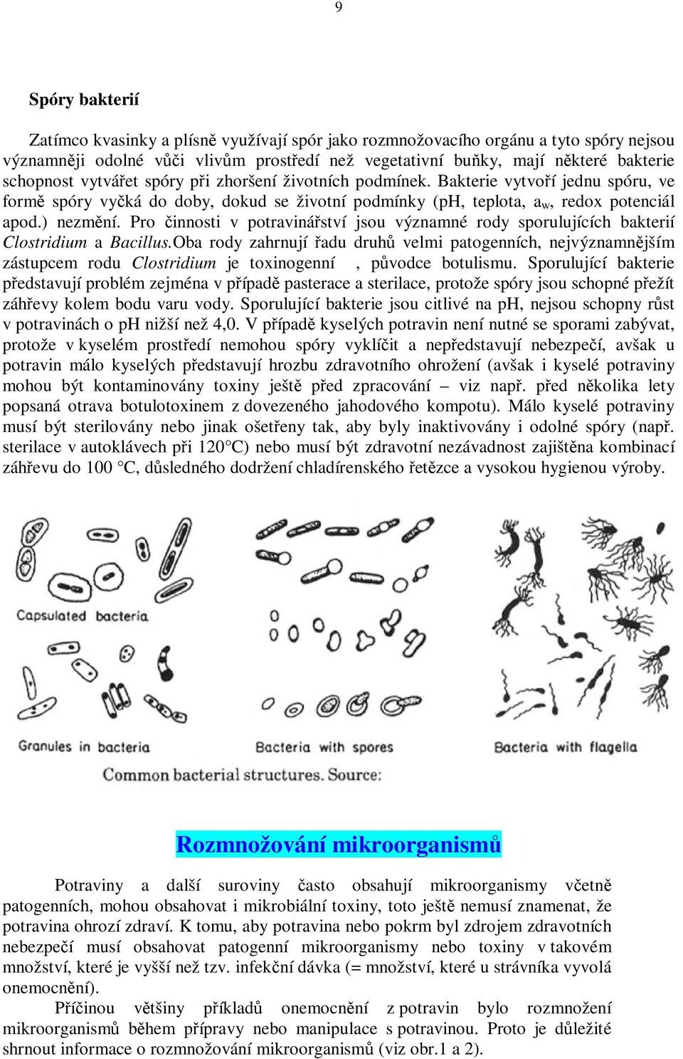 Pro innosti v potravináství jsou významné rody sporulujících bakterií Clostridium a Bacillus.