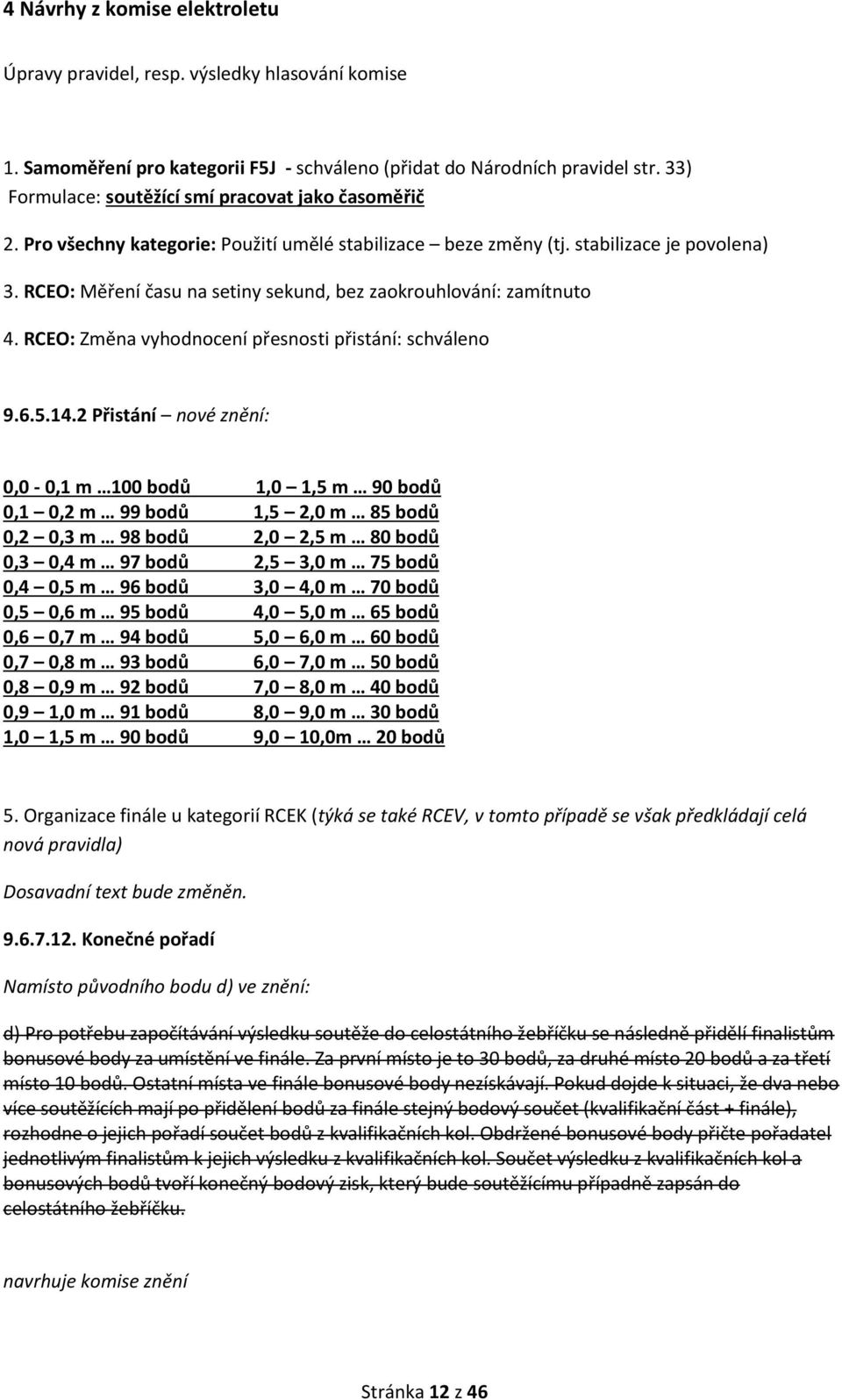 RCEO: Měření času na setiny sekund, bez zaokrouhlování: zamítnuto 4. RCEO: Změna vyhodnocení přesnosti přistání: schváleno 9.6.5.14.