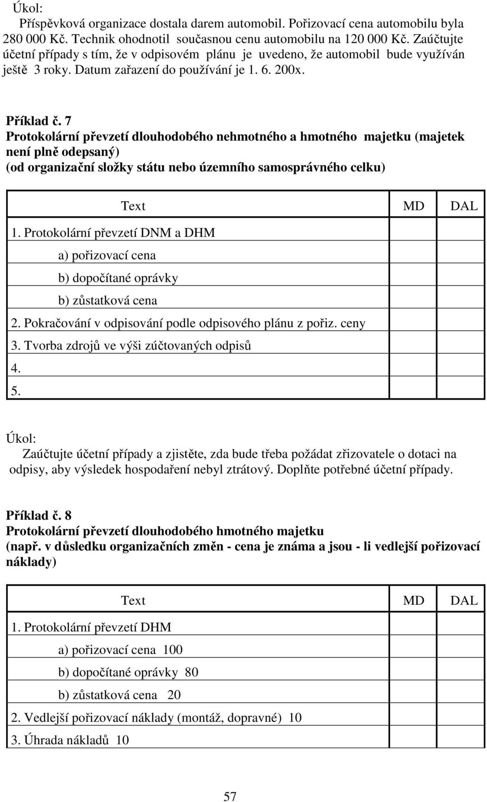 7 Protokolární převzetí dlouhodobého nehmotného a hmotného majetku (majetek není plně odepsaný) (od organizační složky státu nebo územního samosprávného celku) 1.