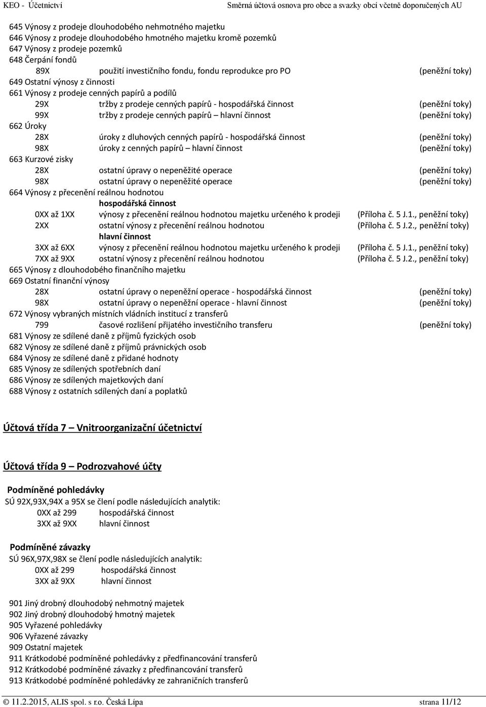 prodeje cenných papírů hlavní činnost (peněžní toky) 662 Úroky 28X úroky z dluhových cenných papírů - hospodářská činnost (peněžní toky) 98X úroky z cenných papírů hlavní činnost (peněžní toky) 663