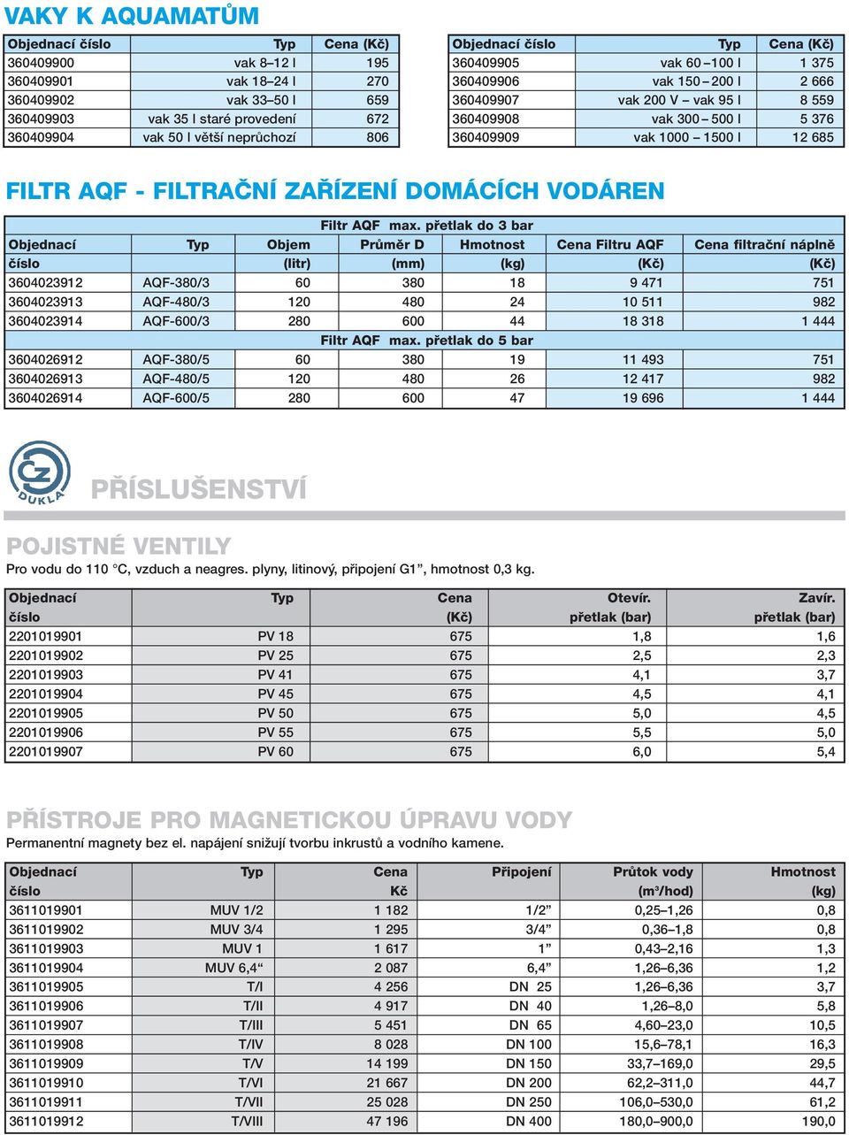 AQF - FILTRAČNÍ ZAŘÍZENÍ DOMÁCÍCH VODÁREN Filtr AQF max.