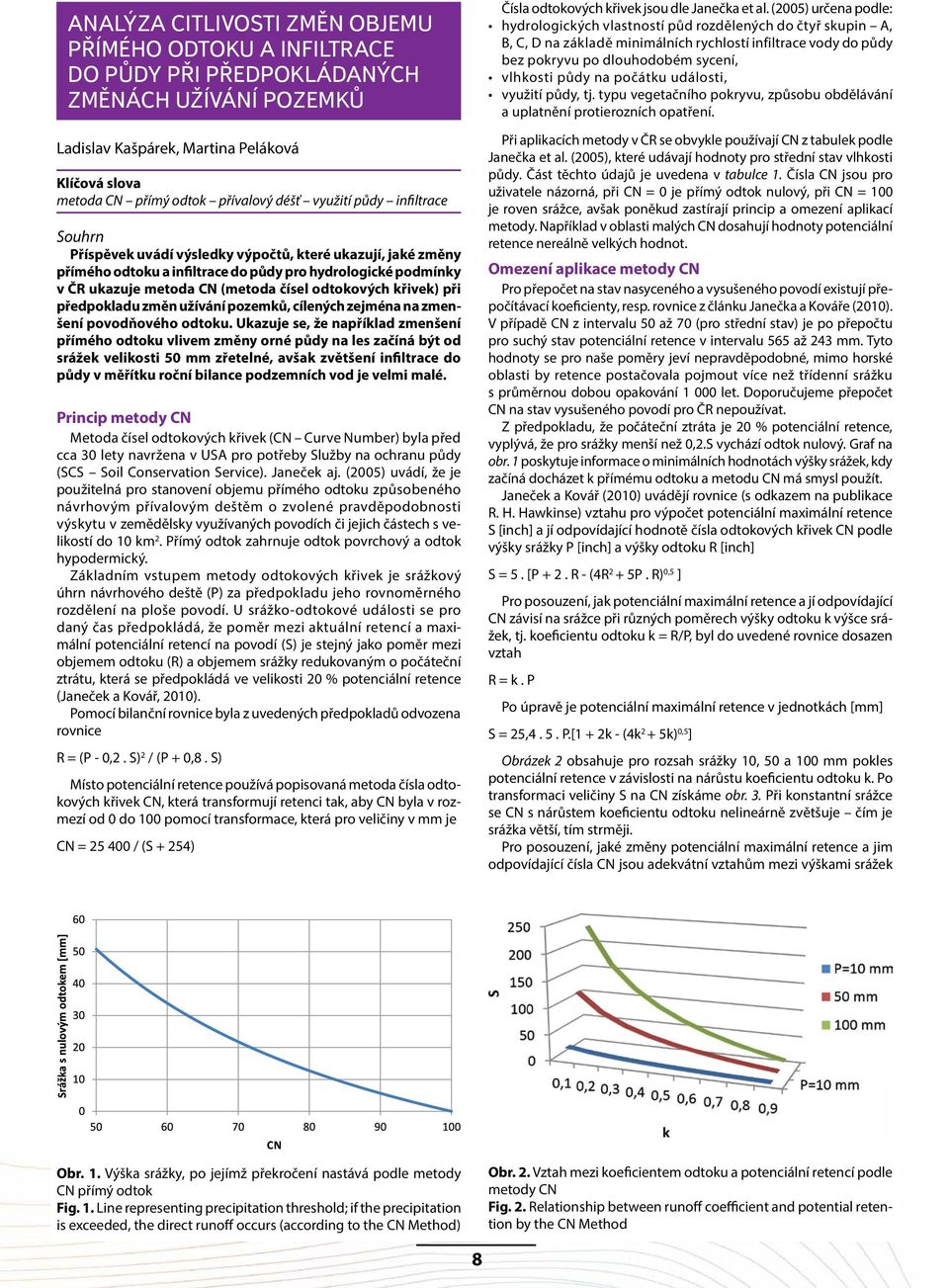 Relationship between precipitation and CN values a výškami odtoku pozorovaných povodní, byly využity výsledky analýz extrémních povodní 1997 a 2002 a srážkoodtokové vztahy ve tvaru regresních rovnic