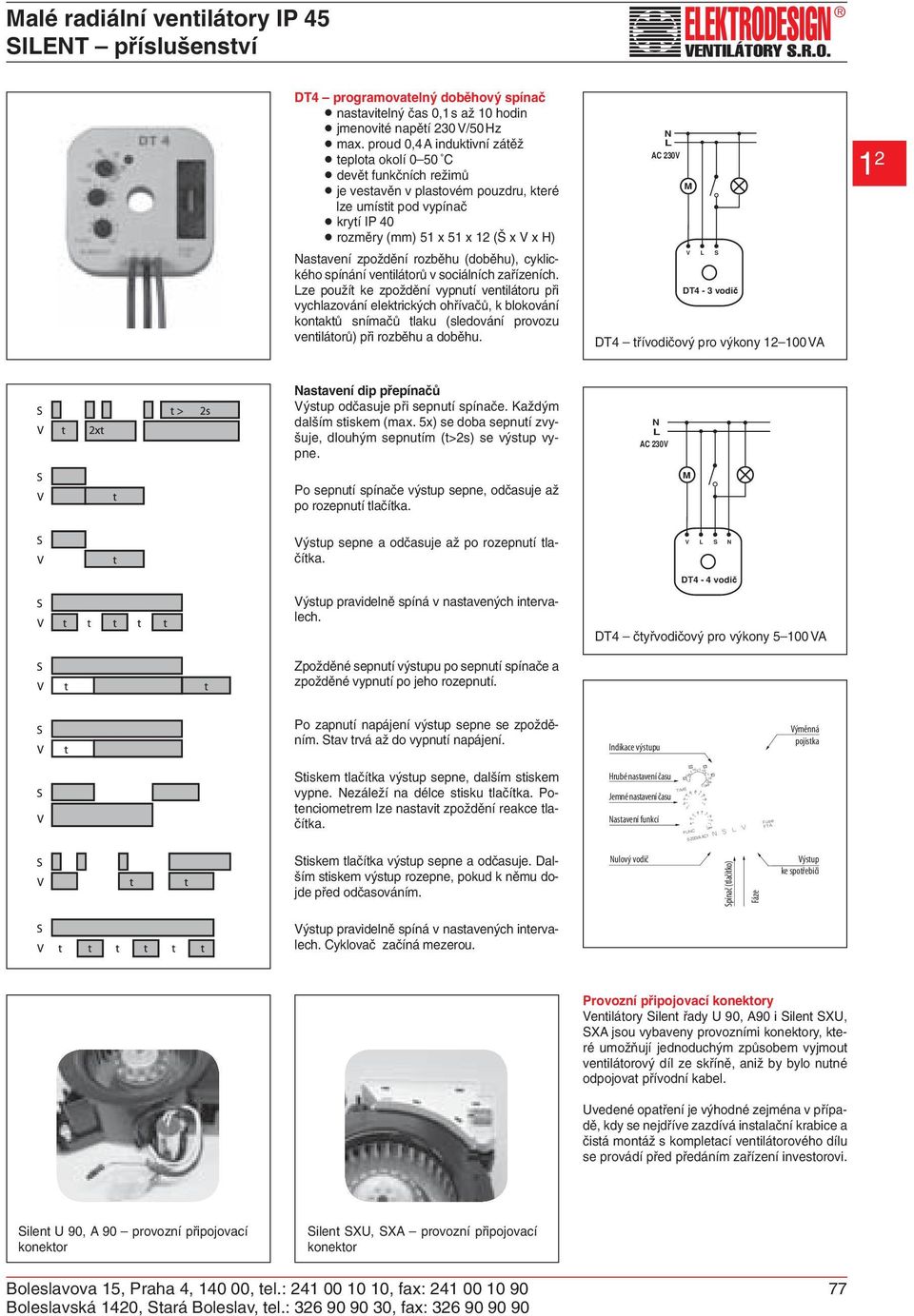 zpoždění rozběhu (doběhu), cyklického spínání ventilátorů v sociálních zařízeních.