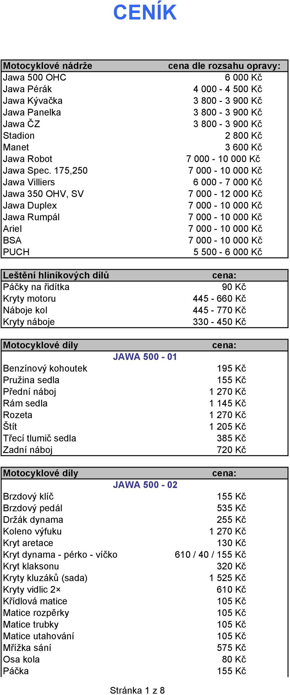 500 Kč 3 800-3 900 Kč 3 800-3 900 Kč 3 800-3 900 Kč 2 800 Kč 3 600 Kč 6 000-7 000 Kč 7 000-12 000 Kč 5 500-6 000 Kč 90 Kč 445-660 Kč 445-770 Kč 330-450 Kč Benzínový kohoutek Rám sedla Štít Třecí