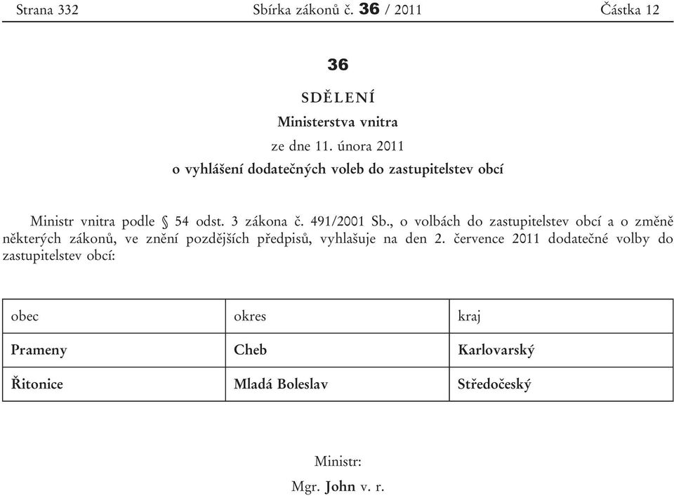 , o volbách do zastupitelstev obcí a o změně některých zákonů, ve znění pozdějších předpisů, vyhlašuje na den 2.