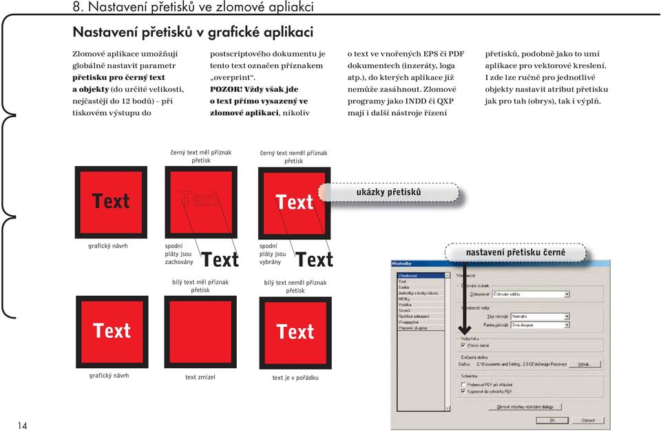 Vždy však jde o text přímo vysazený ve zlomové aplikaci, nikoliv o text ve vnořených EPS či PDF dokumentech (inzeráty, loga atp.), do kterých aplikace již nemůže zasáhnout.