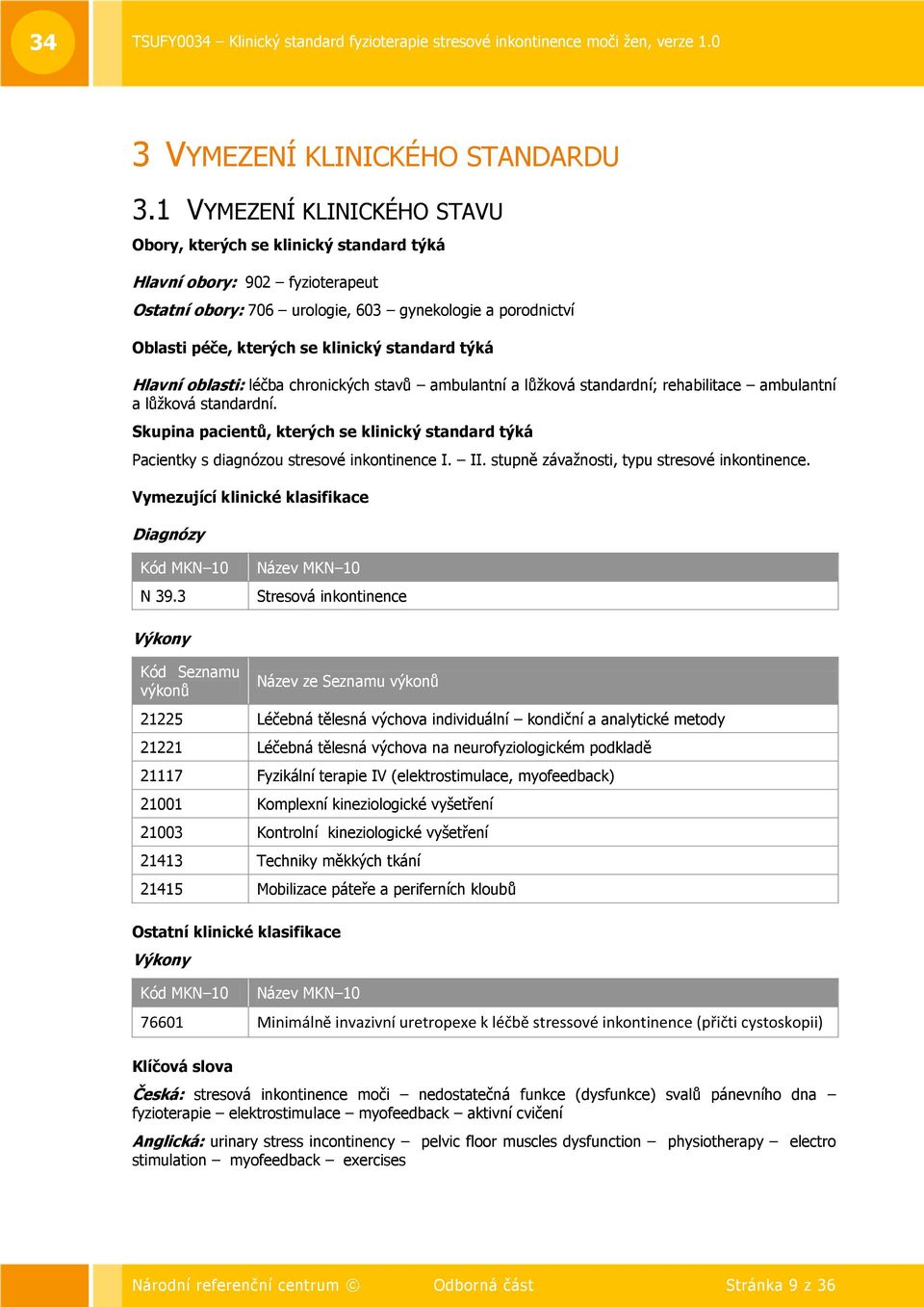 standard týká Hlavní oblasti: léčba chronických stavů ambulantní a lůţková standardní; rehabilitace ambulantní a lůţková standardní.