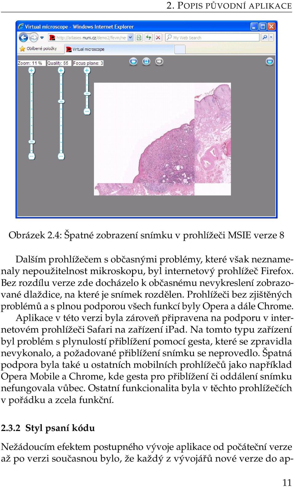 Bez rozdílu verze zde docházelo k občasnému nevykreslení zobrazované dlaždice, na které je snímek rozdělen. Prohlížeči bez zjištěných problémů a s plnou podporou všech funkcí byly Opera a dále Chrome.