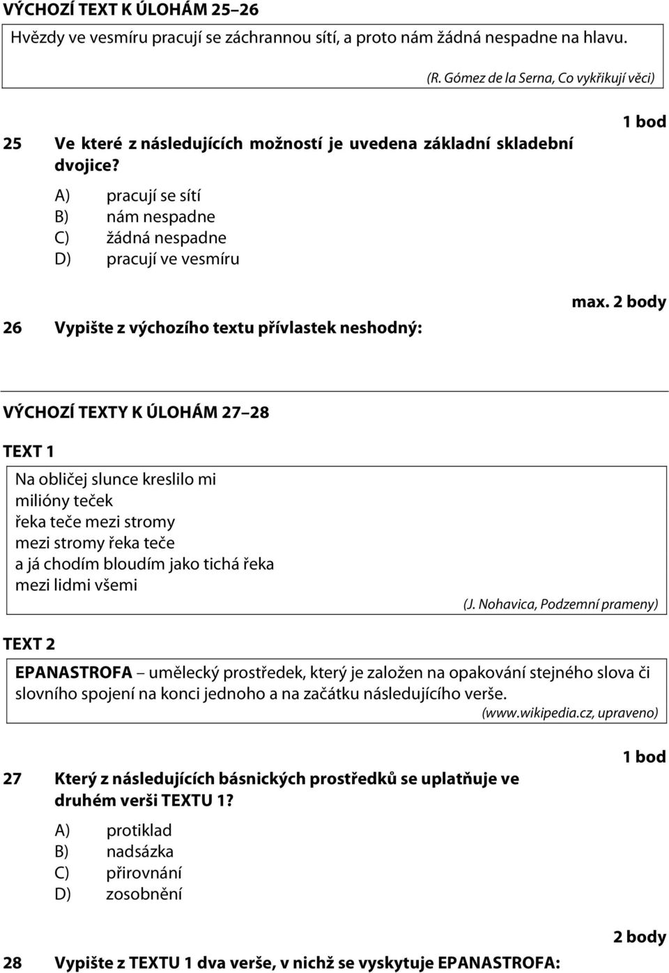 A) pracují se sítí B) nám nespadne C) žádná nespadne D) pracují ve vesmíru 26 Vypište z výchozího textu přívlastek neshodný: max.