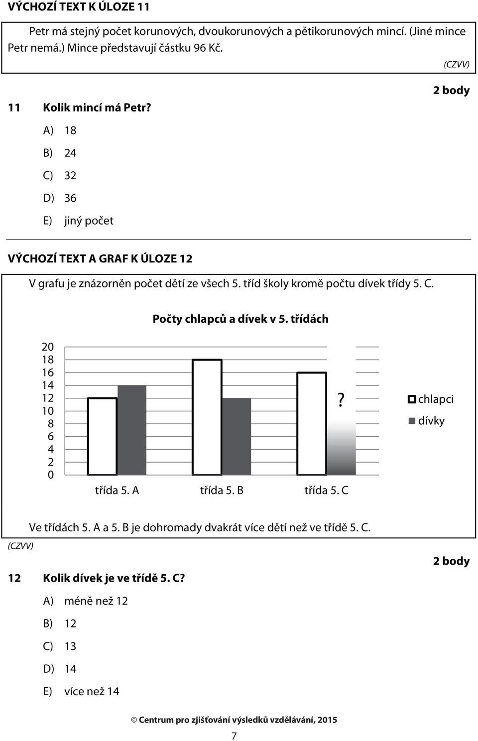 A) 18 B) 24 C) 32 D) 3 E) jiný počet VÝCHOZÍ TEXT A GRAF K ÚLOZE 12 V grafu je znázorněn počet dětí ze všech.
