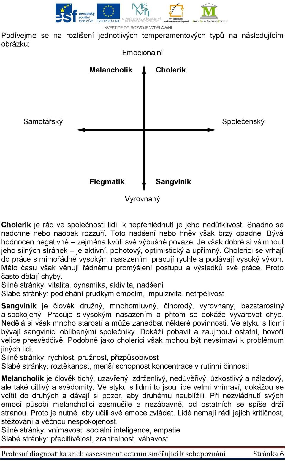 Je však dobré si všimnout jeho silných stránek je aktivní, pohotový, optimistický a upřímný. Cholerici se vrhají do práce s mimořádně vysokým nasazením, pracují rychle a podávají vysoký výkon.