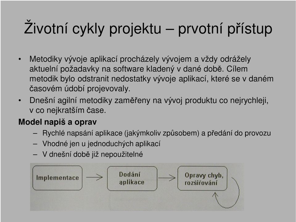 Cílem metodik bylo odstranit nedostatky vývoje aplikací, které se v daném časovém údobí projevovaly.