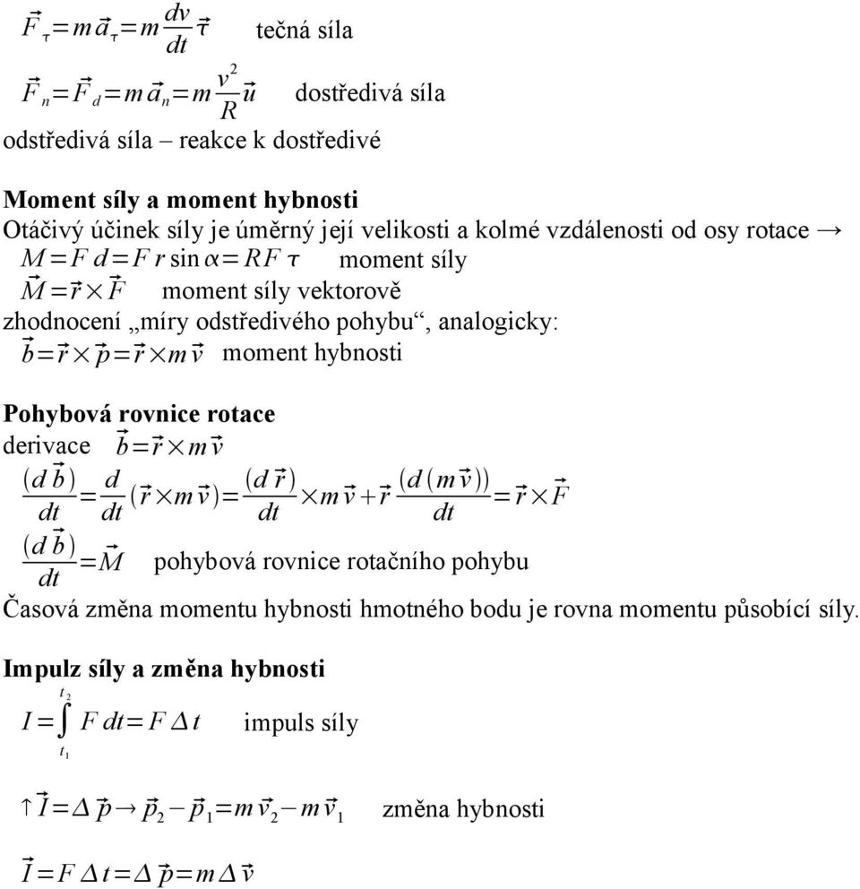 b=r p=r m v moment hybnosti Pohybová rovnice rotace derivace b=r mv d b = d d r d mv r m v= m vr =r F d b = M pohybová rovnice rotačního pohybu Časová změna