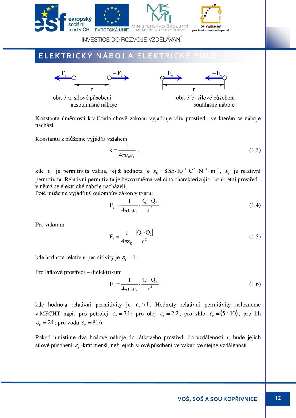 3) 4 0 r kde 0 je permitivita vakua, jejíž hodnota je 0 8, 850 C N m, r je relativní permitivita.