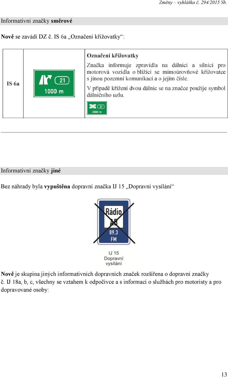 značka IJ 15 Dopravní vysílání Nově je skupina jiných informativních dopravních značek