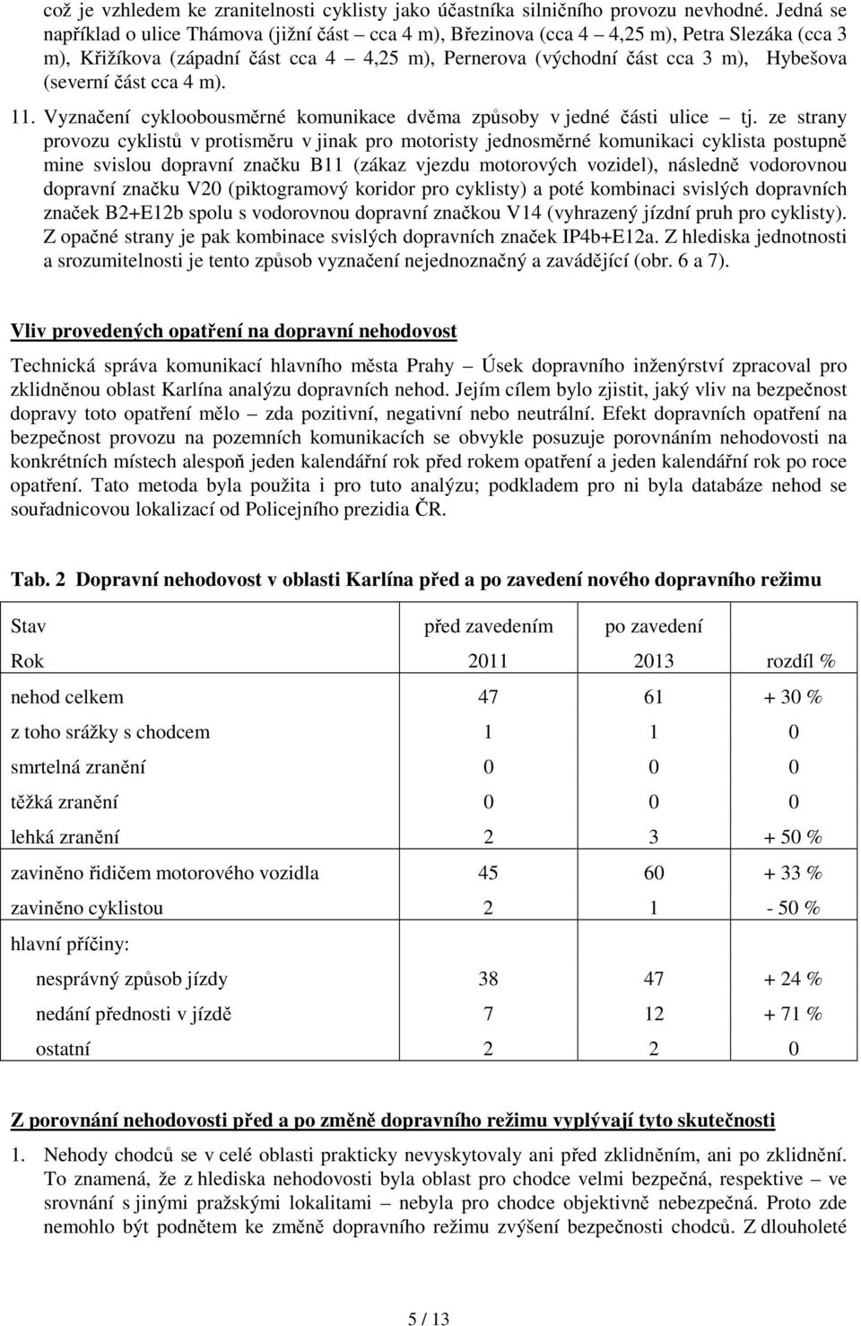 část cca 4 m). 11. Vyznačení cykloobousměrné komunikace dvěma způsoby v jedné části ulice tj.