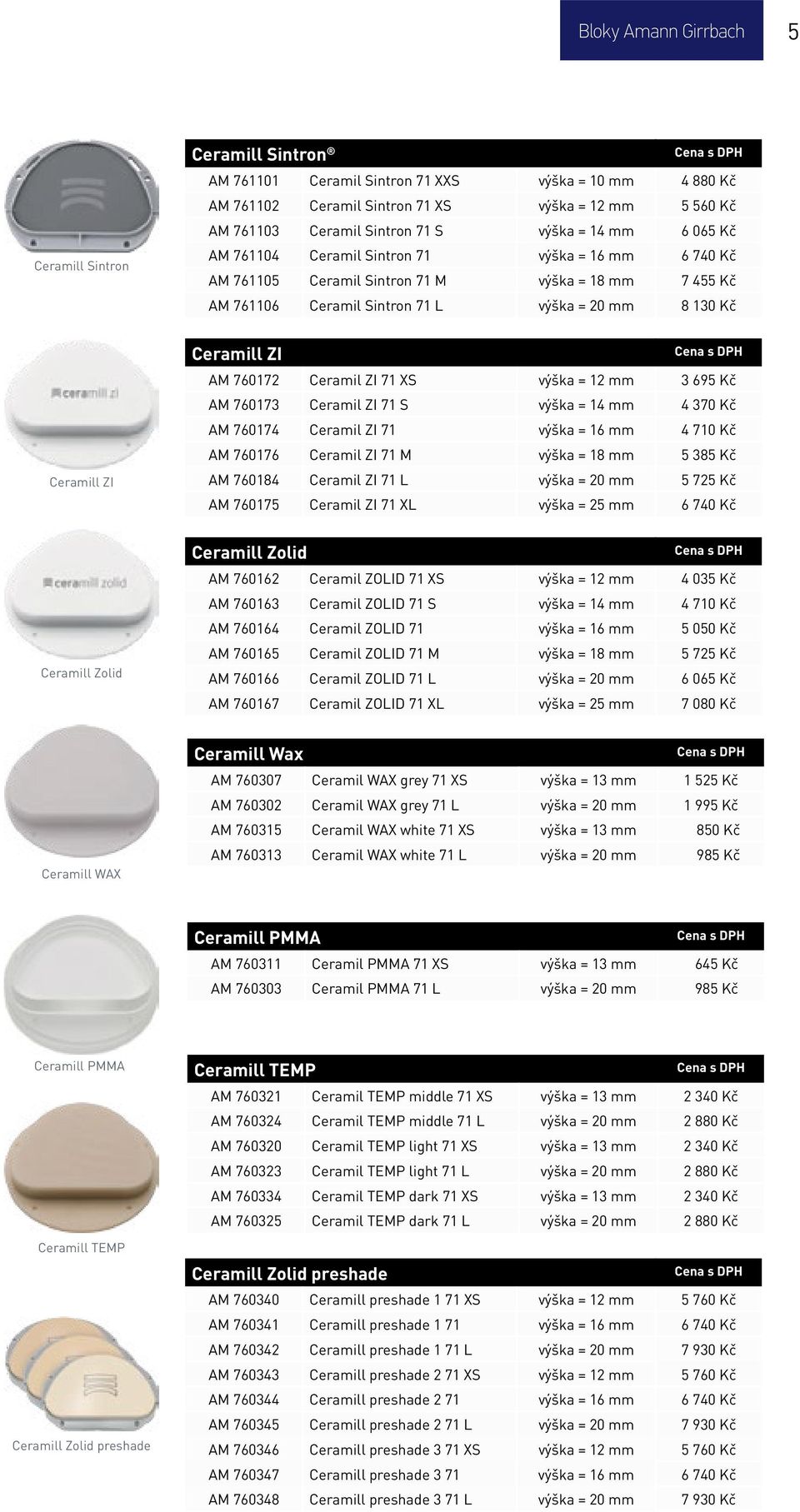 Ceramill ZI Ceramill ZI Cena s DPH AM 760172 Ceramil ZI 71 XS výška = 12 mm 3 695 Kč AM 760173 Ceramil ZI 71 S výška = 14 mm 4 370 Kč AM 760174 Ceramil ZI 71 výška = 16 mm 4 710 Kč AM 760176 Ceramil