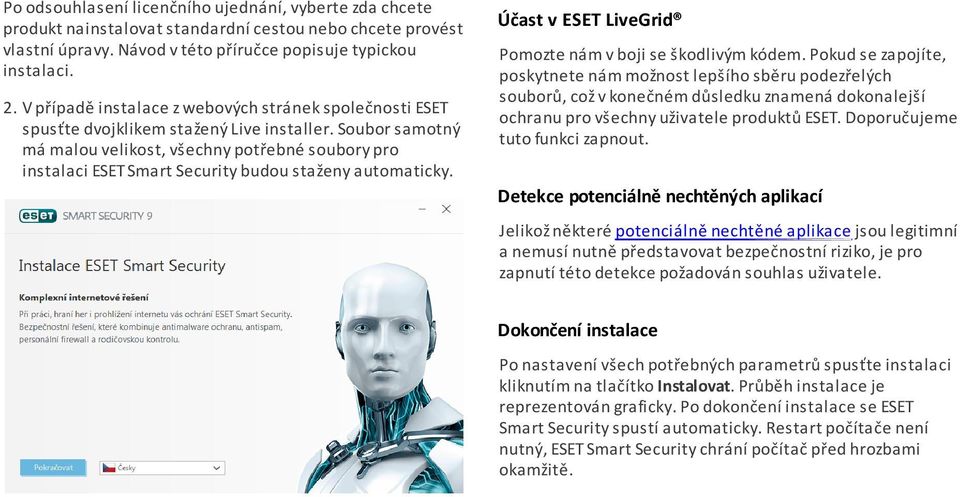 Soubor samotný má malou velikost, všechny potřebné soubory pro instalaci ESET Smart Security budou staženy automaticky. Účast v ESET LiveGrid Pomozte nám v boji se škodlivým kódem.