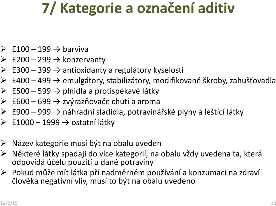 a leštící látky E1000 1999 ostatní látky Název kategorie musí být na obalu uveden Některé látky spadají do více kategorií, na obalu vždy uvedena ta, která