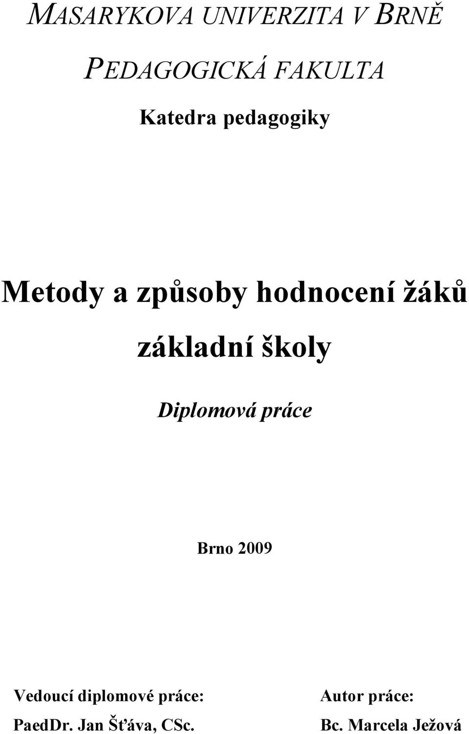 základní školy Diplomová práce Brno 2009 Vedoucí