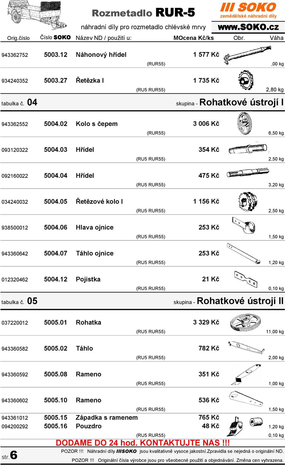 06 Hlava ojnice 253 Kč 943360642 5004.07 Táhlo ojnice 253 Kč 012320462 5004.12 Pojistka tabulka č. 05 21 Kč skupina - Rohatkové ústrojí II 037220012 5005.