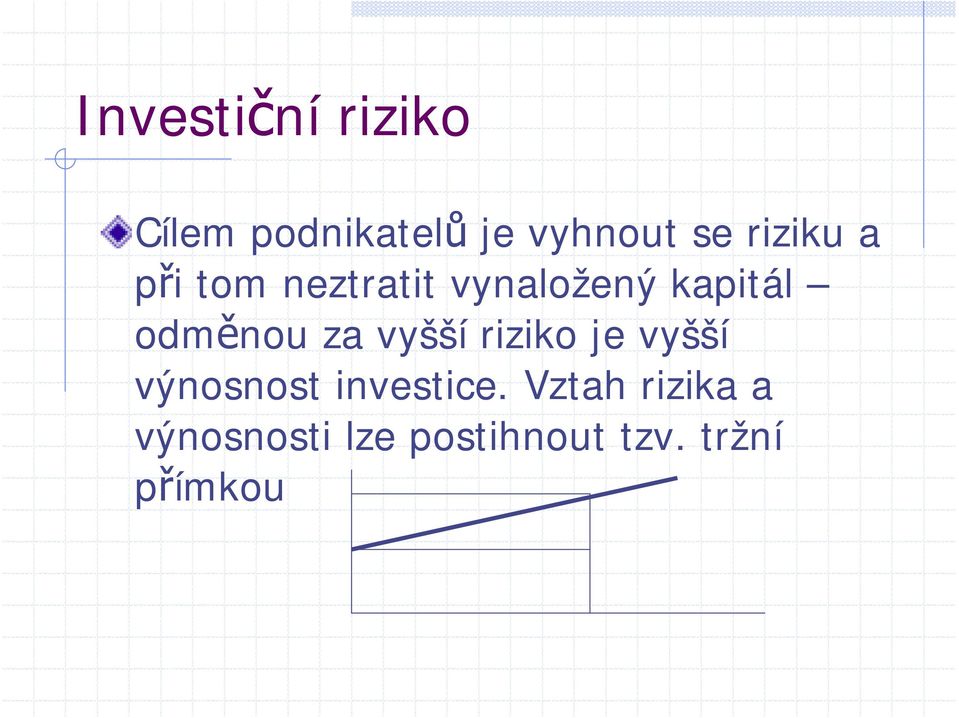 odměnou za vyšší riziko je vyšší výnosnost investice.