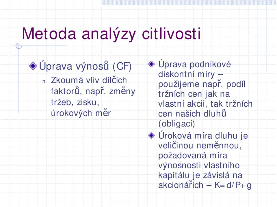 podíl tržních cen jak na vlastní akcii, tak tržních cen našich dluhů (obligací) Úroková