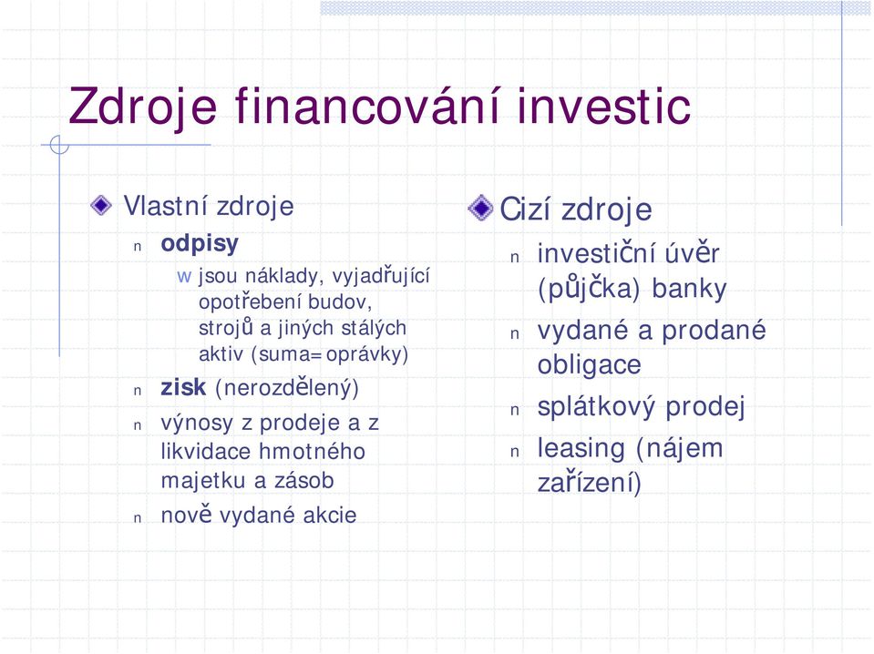 výnosy z prodeje a z likvidace hmotného majetku a zásob nově vydané akcie Cizí zdroje