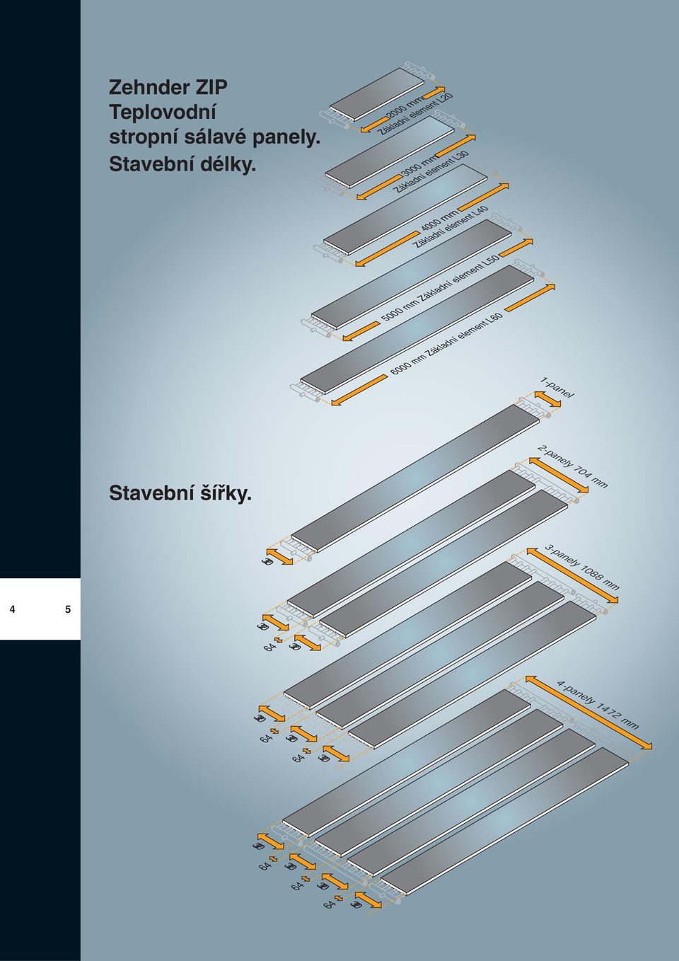 L40 5000 mm Základní element L50 6000 mm Základní element L60 1-panel 2-panely 704