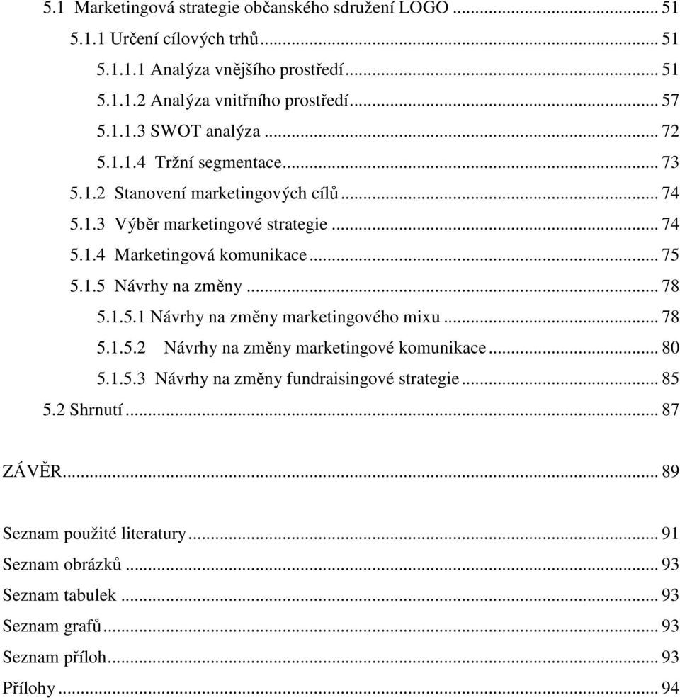 .. 75 5.1.5 Návrhy na změny... 78 5.1.5.1 Návrhy na změny marketingového mixu... 78 5.1.5.2 Návrhy na změny marketingové komunikace... 80 5.1.5.3 Návrhy na změny fundraisingové strategie.