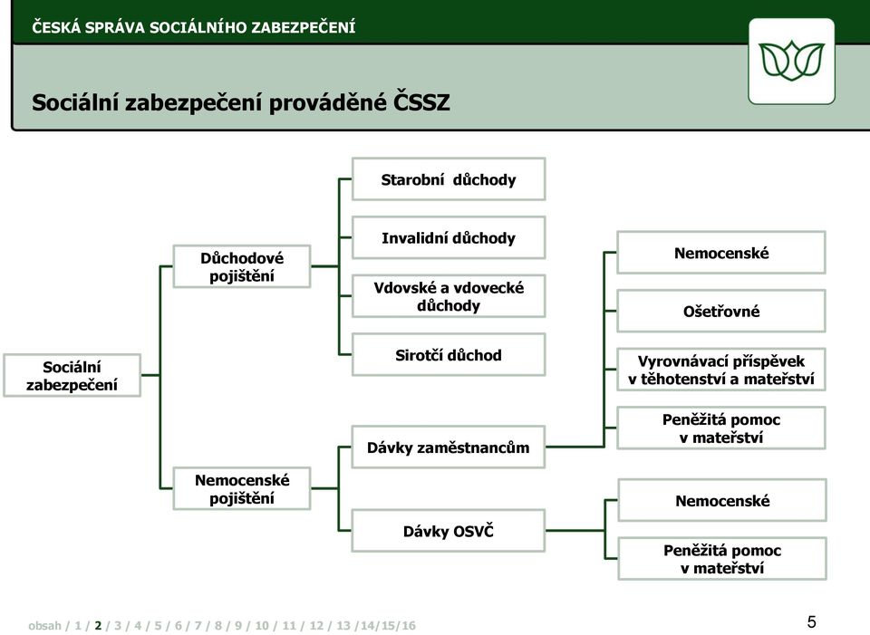 důchod Dávky zaměstnancům Vyrovnávací příspěvek v těhotenství a mateřství Peněžitá