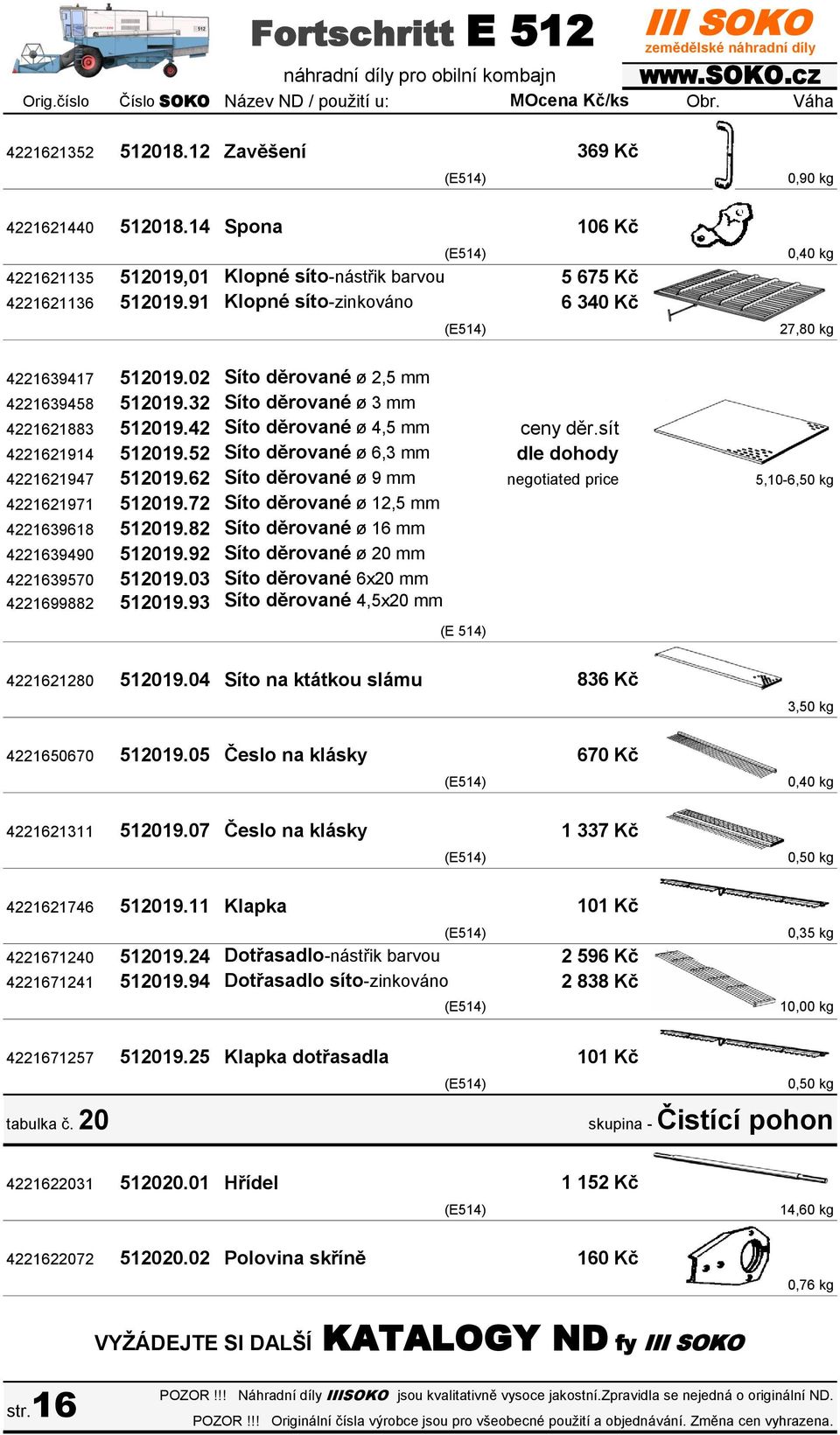 42 Síto děrované ø 4,5 mm ceny děr.sít 4221621914 512019.52 Síto děrované ø 6,3 mm dle dohody 4221621947 512019.62 Síto děrované ø 9 mm negotiated price 5,10-6,50 kg 4221621971 512019.