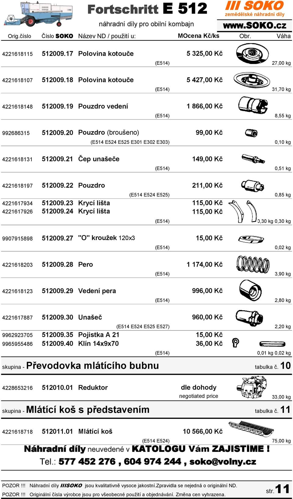 21 Čep unašeče 149,00 Kč 0,51 kg 4221618197 512009.22 Pouzdro 4221617934 512009.23 Krycí lišta 4221617926 512009.