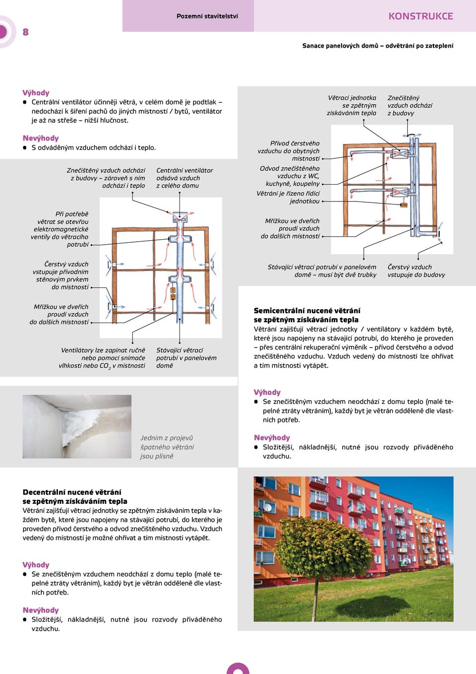 Při potřebě větrat se otevřou elektromagnetické ventily do větracího potrubí Znečištěný vzduch odchází z budovy zároveň s ním odchází i teplo Centrální ventilátor odsává vzduch z celého domu Přívod