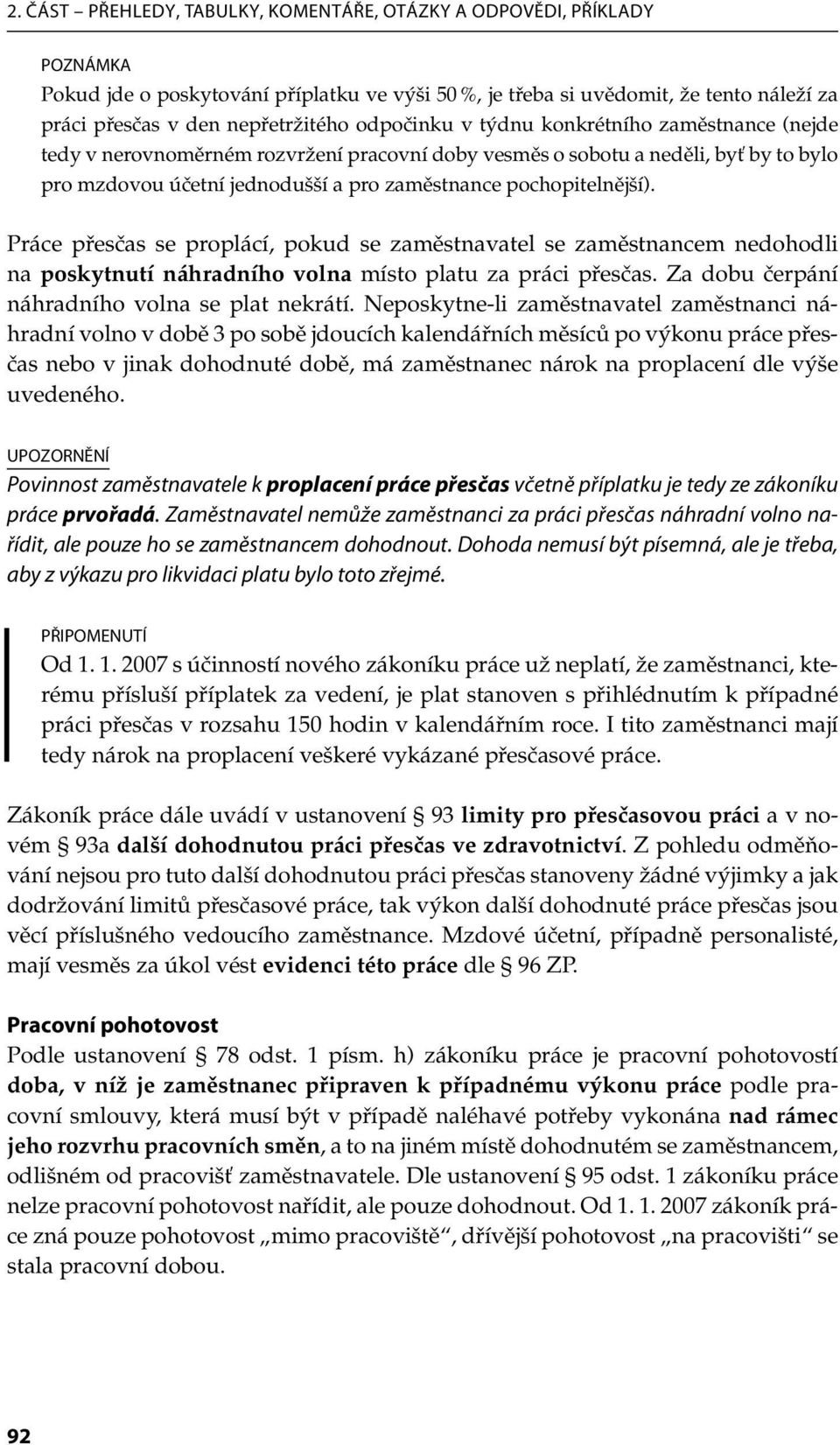 2.2.4 Plat a náhradní volno za práci přesčas, odměna za pracovní pohotovost  - PDF Free Download