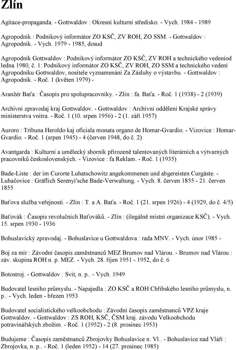 1 (květen 1979) - Aranžér Baťa : Časopis pro spolupracovníky. - Zlín : fa. Baťa. - Roč. 1 (1938) - 2 (1939) Archivní zpravodaj kraj Gottwaldov.