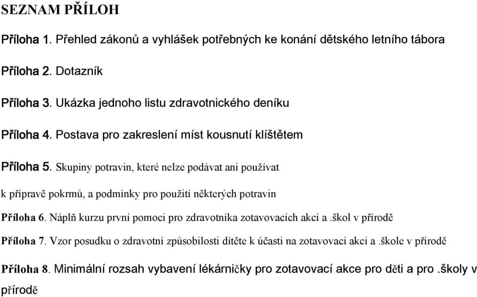 5 Skupiny potravin, které nelze podávat ani používat k přípravě pokrmů, a podmínky pro použití některých potravin Příloha 6.