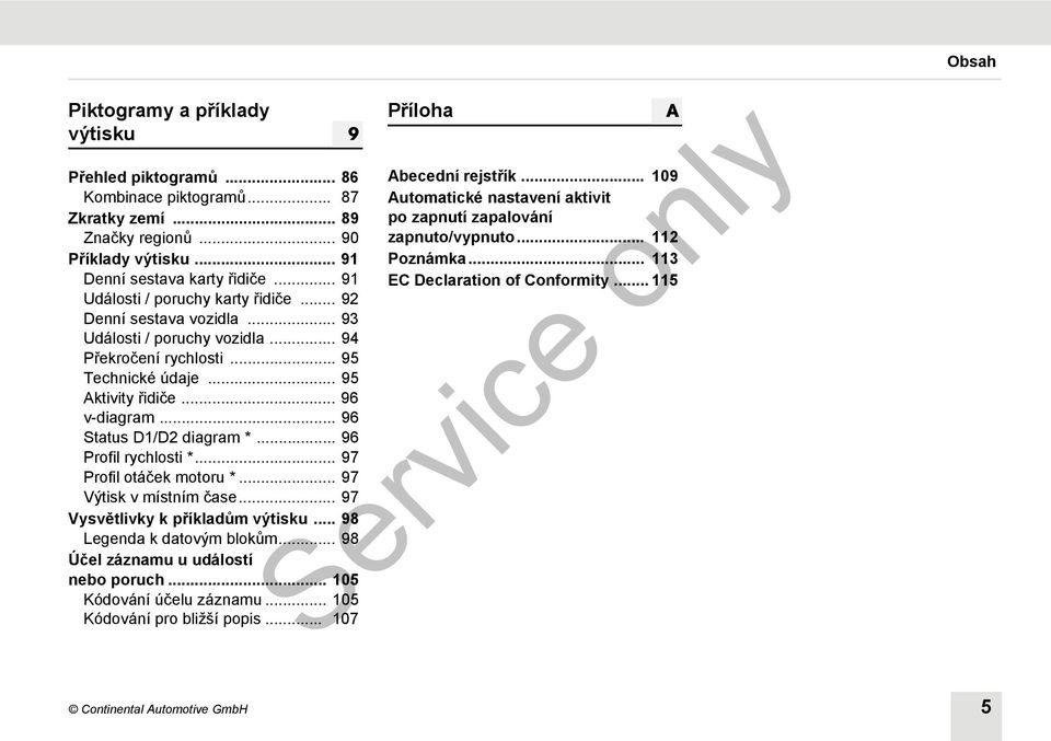 .. 96 Status D1/D2 diagram *... 96 Profil rychlosti *... 97 Profil otáček motoru *... 97 Výtisk v místním čase... 97 Vysvětlivky k příkladům výtisku... 98 Legenda k datovým blokům.